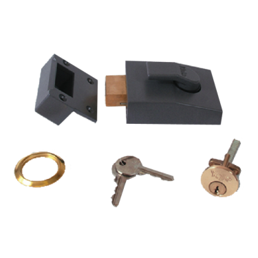 Click Here To Enlarge This Photo Of 2658 - YALE 82 Deadbolt Nightlatch 60mm Dull Metal Grey c&sol;w Polished Brass cylinder
