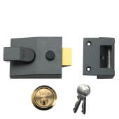 9022 - YALE 88 Non-Deadlocking Nightlatch 60mm Dull Metal Grey c&sol;w Polished Brass cylinder