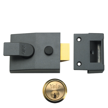 Click Here To Enlarge This Photo Of 9026 - YALE 89 Deadlocking Nightlatch 60mm Dull Metal Grey c&sol;w Polished Brass cylinder