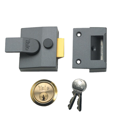 Click Here To Enlarge This Photo Of 9089 - YALE 84 Non-Deadlocking Nightlatch 40mm Dull Metal Grey c&sol;w Polished Brass cylinder