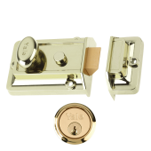 L5384 - YALE 77 Non-Deadlocking Traditional Nightlatch 60mm Brasslux c&sol;w Polished Brass cylinder