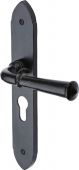 FB4748 M&period;Marcus Black Iron Rustic Door Handle Euro Profile Plate Hadley Design