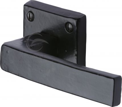 Click Here To Enlarge This Photo Of FB5410 M&period;Marcus Black Iron Rustic Door Handle Lever Latch on Square Rose Hanwood Design