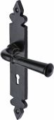 FB5800 M&period;Marcus Black Iron Rustic Door Handle Lever Lock Ludlow Design