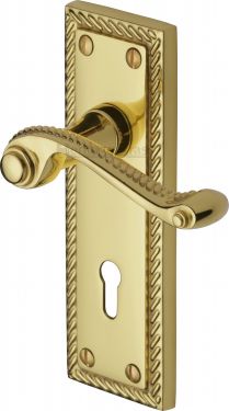 Click Here To Enlarge This Photo Of G040-PB Heritage Brass Door Handle Lever Lock Georgian Design Polished Brass Finish