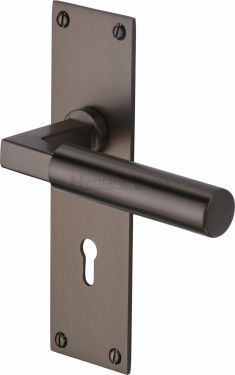 Click Here To Enlarge This Photo Of BAU7300-MB Heritage Brass Door Handle Lever Lock Bauhaus Design Matt Bronze Finish