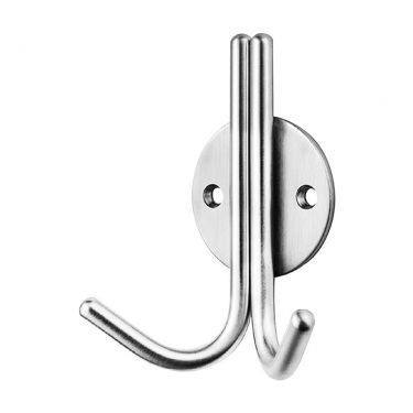 Click Here To Enlarge This Photo Of HCH1015BSS - Carlisle Brass Eurospec 10mm Double Coat Hook on 47mm Dia Rose Bright Stainless Steel