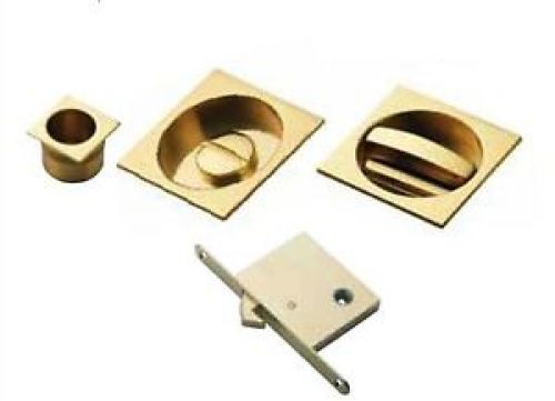 Click Here To Enlarge This Photo Of ART55BQ - Carlisle Brass Manital Sliding Door Lock Set &lpar;Square&rpar; with WC Turn&comma; Flush Pull & Mortice Lock Polished Brass &lpar;suitable on 40-44mm thick doors&rpar;