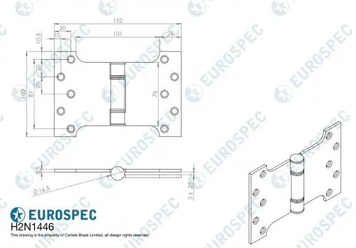 Click Here To Enlarge This Photo Of H2N1446PVD - Carlisle Brass Eurospec 102mm x 152 x 3&period;5mm Parliament Hinges c&sol;w Screws PVD Stainless Brass