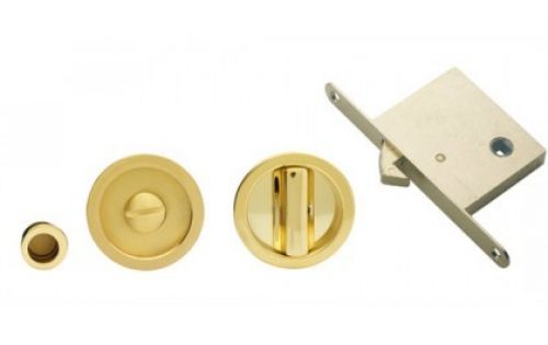 Click Here To Enlarge This Photo Of ART55B - Carlisle Brass Manital Sliding Door Lock Set &lpar;Round&rpar; with WC Turn&comma; Flush Pull & Mortice Lock Polished Brass &lpar;suitable on 40-44mm thick doors&rpar;