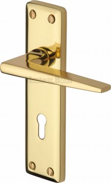 Click Here To Enlarge This Photo Of KEN6800-PB Heritage Brass Door Handle Lever Lock Kendal Design Polished Brass Finish