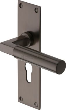 Click Here To Enlarge This Photo Of BAU7348-MB Heritage Brass Door Handle For Euro Profile Plate Bauhaus Design Matt Bronze Finish