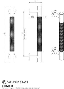 Click Here To Enlarge This Photo Of FTD700BSB - Carlisle Brass Fingertip Design Knurled Pull Handle 158mm &lpar;128mm c&sol;c&rpar; Satin Brass