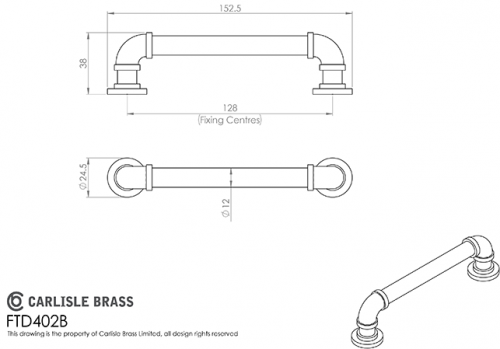 Click Here To Enlarge This Photo Of FTD402BSCO - Carlisle Brass Fingertip Design Pipe Handle 152mm &lpar;128mm c&sol;c&rpar; Satin Copper