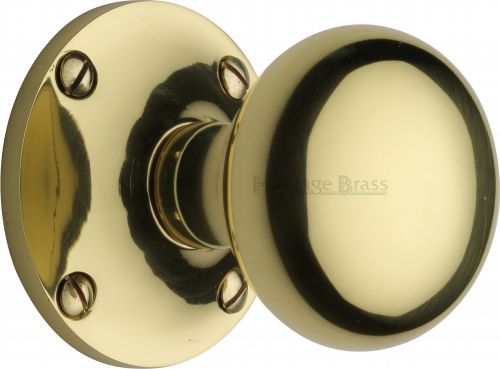 Click Here To Enlarge This Photo Of KEN980-PB Heritage Brass Mortice Knob on Rose Kensington Design Polished Brass Finish