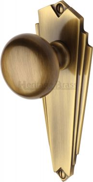Click Here To Enlarge This Photo Of BR1810-AT Heritage Brass Mortice Knob on Latch Plate Broadway Design Antique Brass Finish