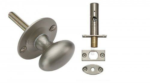 Click Here To Enlarge This Photo Of BT5&plus;RB7-SN Heritage Brass Oval Thumbturn with Bolt Satin Nickel Finish