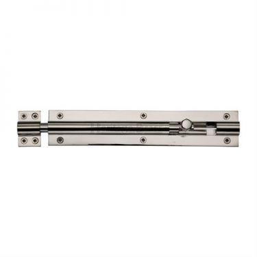 Click Here To Enlarge This Photo Of C1584 8-PNF Heritage Brass Door Bolt Straight 8" x 1 &half;"" Polished Nickel Finish