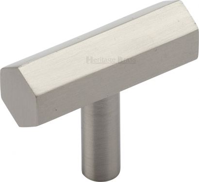 Click Here To Enlarge This Photo Of C2235-SN Heritage Brass Cabinet Knob Hexagon Bar Design 41mm Satin Nickel Finish
