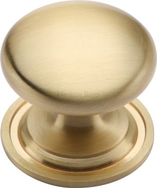 Click Here To Enlarge This Photo Of C2240 38-SB Heritage Brass Cabinet Knob Victorian Round Design with Base 38mm Satin Brass Finish