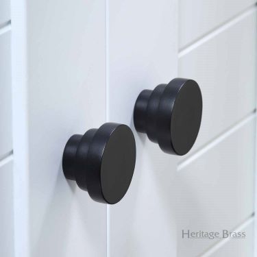 Click Here To Enlarge This Photo Of C3624 32-BKMT Heritage Brass Cabinet Knob Round Stepped Design 32mm Matt Black Finish