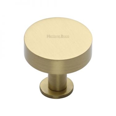 Click Here To Enlarge This Photo Of C3885 38-SB Heritage Brass Cabinet Knob Disc Design with Base 38mm Satin Brass Finish