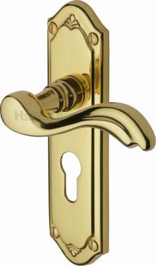 Click Here To Enlarge This Photo Of MM994&period;48-PB Heritage Brass Door Handle For Euro Profile Plate Lisboa Design Polished Brass Finish