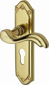 MM994&period;48-PB Heritage Brass Door Handle For Euro Profile Plate Lisboa Design Polished Brass Finish