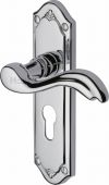 MM994&period;48-PC Heritage Brass Door Handle For Euro Profile Plate Lisboa Design Polished Chrome Finish