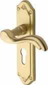 MM994&period;48-SB Heritage Brass Door Handle For Euro Profile Plate Lisboa Design Satin Brass Finish