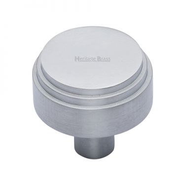 Click Here To Enlarge This Photo Of C3987 32-SC Heritage Brass Cabinet Knob Round Deco Design 32mm Satin Chrome Finish
