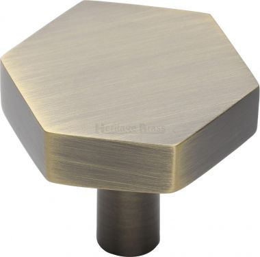 Click Here To Enlarge This Photo Of C4344 32-AT Heritage Brass Cabinet Knob Hexagon Design 32mm Antique Brass Finish
