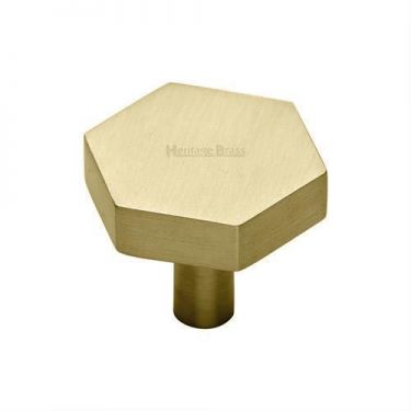 Click Here To Enlarge This Photo Of C4344 38-SB Heritage Brass Cabinet Knob Hexagon Design 38mm Satin Brass Finish