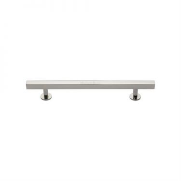 Click Here To Enlarge This Photo Of C4760 96-PNF Heritage Brass Cabinet Pull Square Design with Footings 96mm ctc Polished Nickel Finish