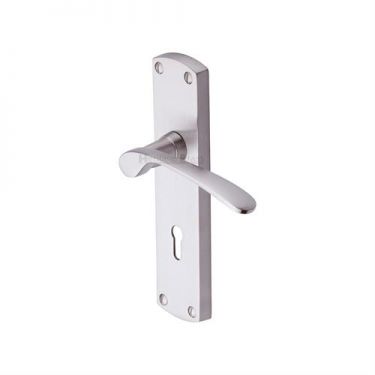 Click Here To Enlarge This Photo Of DIP7800-SN Heritage Brass Door Handle Lever Lock Diplomat Design Satin Nickel Finish