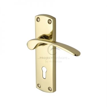 Click Here To Enlarge This Photo Of PR400-PB M&period;Marcus Project Hardware Door Handle Lever Lock Luca Design Polished Brass Finish