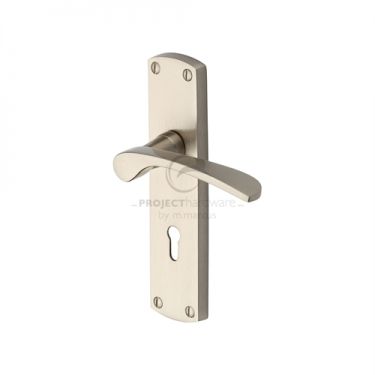Click Here To Enlarge This Photo Of PR400-SN M&period;Marcus Project Hardware Door Handle Lever Lock Luca Design Satin Nickel Finish