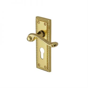 Click Here To Enlarge This Photo Of G046&period;48-PB Heritage Brass Door Handle For Euro Profile Plate Georgian Design Polished Brass Finish