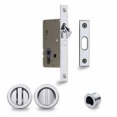 RD2308-40-PC Heritage Brass Sliding Door Lock c&sol;w Round Privacy Turns Polished Chrome &lpar;40mm Backset&rpar;
