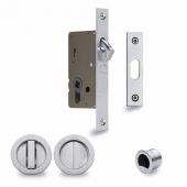 RD2308-40-SC Heritage Brass Sliding Door Lock c&sol;w Round Privacy Turns Satin Chrome &lpar;40mm Backset&rpar;