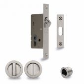 RD2308-40-SN Heritage Brass Sliding Door Lock c&sol;w Round Privacy Turns Satin Nickel &lpar;40mm Backset&rpar;