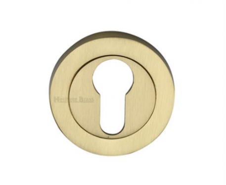Click Here To Enlarge This Photo Of RS2004-SB Heritage Brass Euro Profile Cylinder Escutcheon Satin Brass Finish