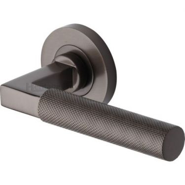 Click Here To Enlarge This Photo Of RS2260-MB Heritage Brass Door Handle Lever on Rose Signac &lpar;Knurled Bauhaus&rpar; Design Matt Bronze Finish