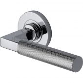 RS2260-PC Heritage Brass Door Handle Lever on Rose Signac &lpar;Knurled Bauhaus&rpar; Design Polished Chrome Finish
