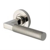 RS2260-PNF Heritage Brass Door Handle Lever on Rose Signac &lpar;Knurled Bauhaus&rpar; Design Polished Nickel Finish