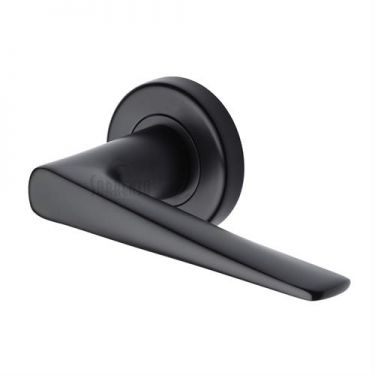 Click Here To Enlarge This Photo Of SC-2059-BLK M&period;Marcus Sorrento Door Handle Lever Latch on Round Rose Amalfi Design Matt Black Finish