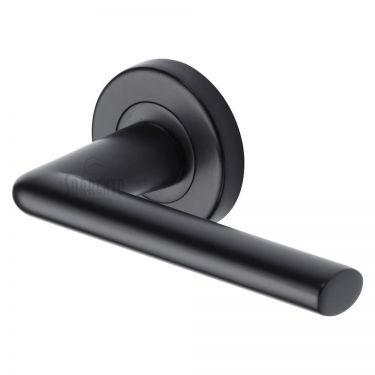Click Here To Enlarge This Photo Of SC-2352-BLK M&period;Marcus Sorrento Door Handle Lever Latch on Round Rose Lena Design Matt Black Finish