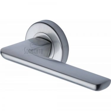 Click Here To Enlarge This Photo Of SC-5352-SC M&period;Marcus Sorrento Door Handle Lever Latch on Round Rose Trino Design Satin Chrome Finish