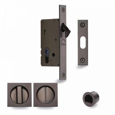 Click Here To Enlarge This Photo Of SQ2308-40-MB Heritage Brass Sliding Door Lock c&sol;w Square Privacy Turns Matt Bronze &lpar;40mm Backset&rpar;