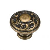 TK4401-035-DBS M&period;Marcus Decorated Round Knob 35mm Distressed Brass on Zinc Finish